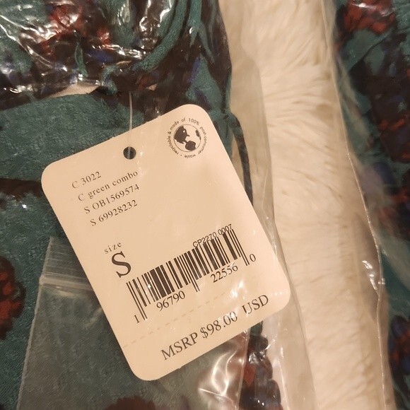 Free People Hilary Printed Top in green combo size S New With Tag - Picture 10 of 12